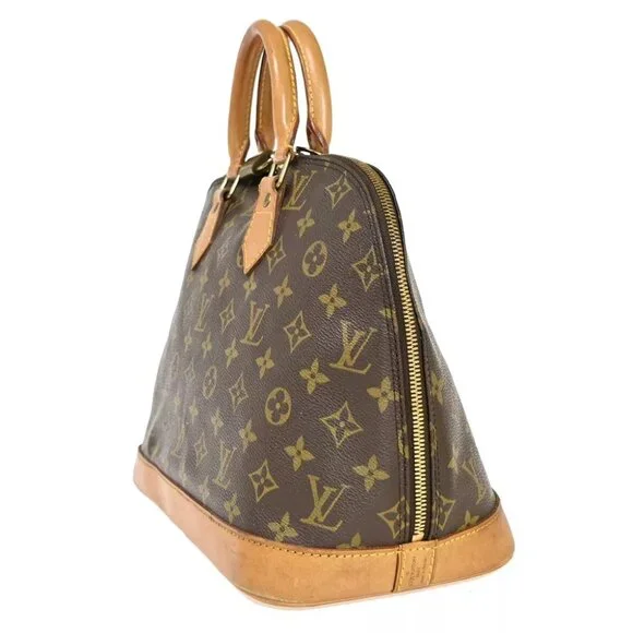 LOUIS VUITTON LV Logo Alma Hand Bag Monogram Leather Brown France M51130 83FA130